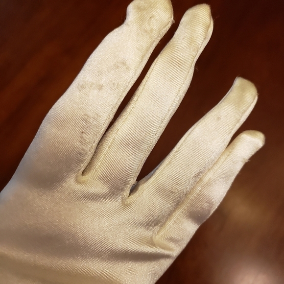 Champagne Satin Finish Stretch Opera Length Wedding Gloves GUC - Picture 8 of 12